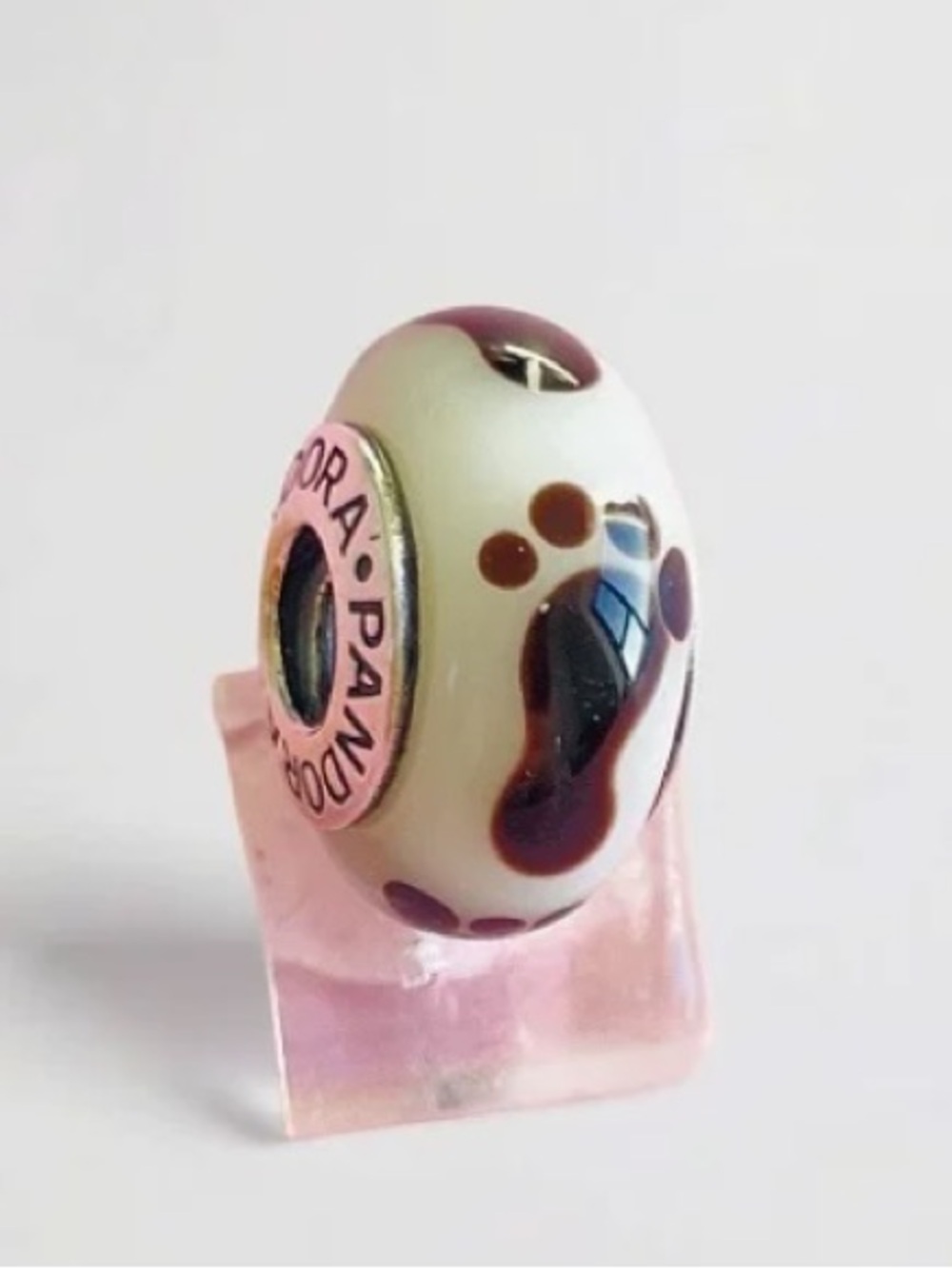 Pandora Cream and Brown Footprint Glass Charm